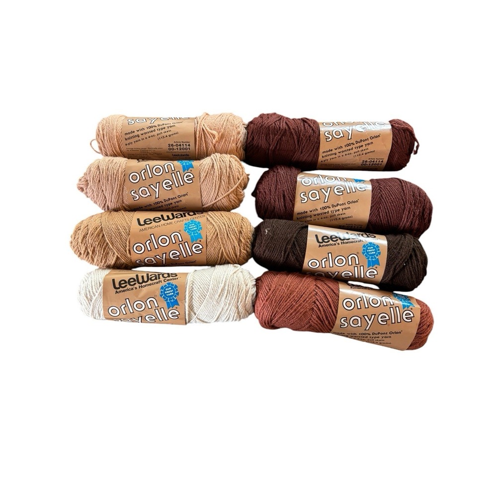 Vintage LeeWards Orlon Sayelle‎ Yarn Lot 8 Skeins DuPont 4 Ply Worsted USA